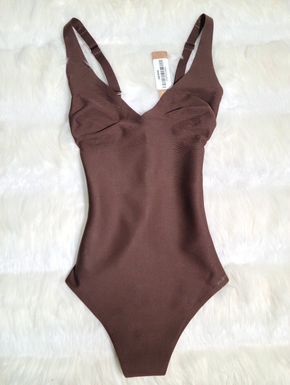 SKIMS Core Sculpt Plunge Thong Bodysuit Brown Cocoa Women XS NEW